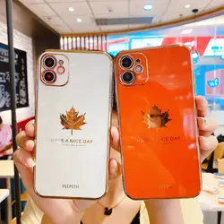 قاب الکتروپلیتینگ طرح برگ آیفون 11آیفونiPhone 11 Electroplating Case with Leaf logo