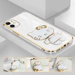 قاب الکتروپلیتینگ طرح هلو کیتی آیفون 12اپلiphone 12 Electroplating Case with Hello Kitty Holder