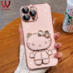 قاب الکتروپلیتینگ طرح هلو کیتی آیفون 14 پرومکساپلiphone 14 Pro Max Electroplating Case with Hello Kitty Holder