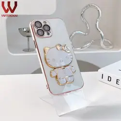 قاب الکتروپلیتینگ طرح هلو کیتی آیفون 12 پرومکساپلiphone 12 Pro Max Electroplating Case with Hello Kitty Holder