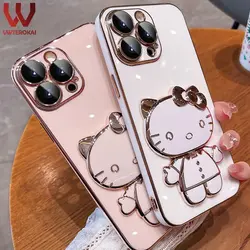 قاب الکتروپلیتینگ طرح هلو کیتی آیفون 12 پرومکساپلiphone 12 Pro Max Electroplating Case with Hello Kitty Holder