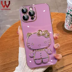 قاب الکتروپلیتینگ طرح هلو کیتی آیفون 12 پرومکساپلiphone 12 Pro Max Electroplating Case with Hello Kitty Holder