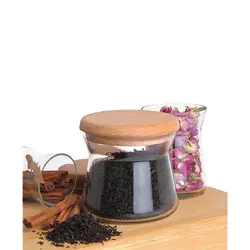 جا حبوبات شیشه ای MGS با درب چوبی ۳۰۰cc – مدل B 300W