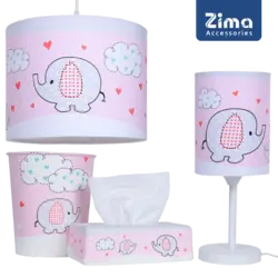 ست اکسسوری اتاق کودک طرح فیل کوچولولوستر - آباژور - سطل زباله - جای دستمال کاغذی