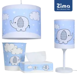 ست اکسسوری اتاق کودک طرح فیل کوچولولوستر - آباژور - سطل زباله - جای دستمال کاغذی