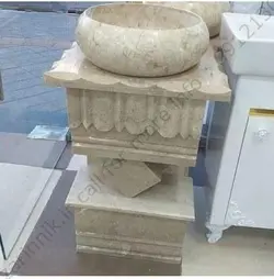 روشویی سنگی تک پایه مدل کونیک از سنگ مرمریت با قاب ایینه