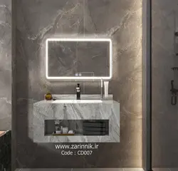 روشویی مدرن سرامیکی با شلف دیواری طوسی فول ست کاسه توکار 80 سانت کد CD007