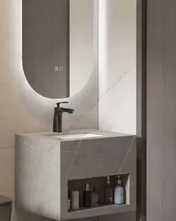 روشویی مدرن سرامیکی با شلف دیواری طوسی و سفید کاسه توکار 60 سانت کد CD018