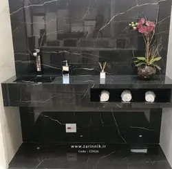 روشویی مدرن سرامیکی با شلف دیواری مشکی کاسه توکار 120 سانت کد CD026