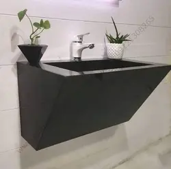 روشویی مدرن سرامیکی دیواری مشکی کاسه توکار 70 سانت کد CD008