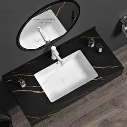 روشویی مدرن سرامیکی دیواری مشکی کاسه توکار 80 سانت کد CD022