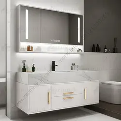 روشویی مدرن سرامیکی کابینتی دیواری طوسی فول ست کاسه توکار 120 سانت کد CF003