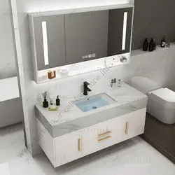 روشویی مدرن سرامیکی کابینتی دیواری طوسی فول ست کاسه توکار 120 سانت کد CF003