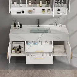 روشویی مدرن سرامیکی کابینتی دیواری طوسی فول ست کاسه توکار 120 سانت کد CF003