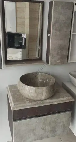 فولست کابینت و روشویی و آینه باکس طوسی پرشین(همراه با سنگ کفی و گرد طبیعی)