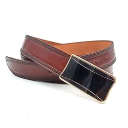 کمربند مردانه چرم طبیعی گاو میشی تک لایه با سگک پلاکی