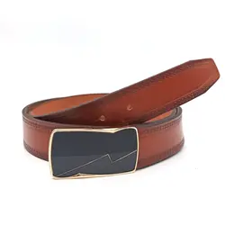 کمربند مردانه چرم طبیعی گاو میشی تک لایه با سگک پلاکی