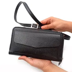 کیف پول دوشی زنانه چرم طبیعی مدل دورزیپ دل آرام 2