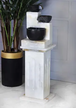 آبنمای سنگی راحیل مرمر و مرمریت | بدنه سنگ طبیعی مرمر | 3 کاسه سنگ طبیعی مرمریت