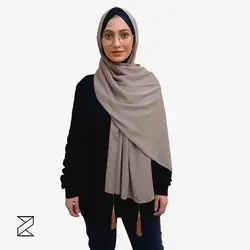 شال‌مجلسی حریر شاین منگوله‌دار ماسه‌ای کد SW059