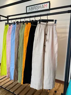 شلوار بگ لینن ست با کمربند