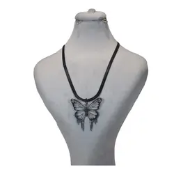 گردنبند زنانه بلوط نارنجی مدل دو لاین طرح پروانه و ماری