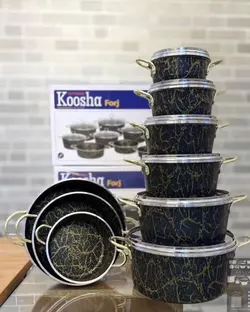 قابلمه ١٥ پارچ طرح سنگ (ماربل )كوشا ٣ تابه