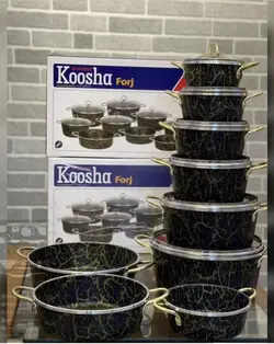 قابلمه ١٥ پارچ طرح سنگ (ماربل )كوشا ٣ تابه