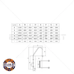 نردبان استخر 3 پله با پله استیل 304-مدل استاندارد