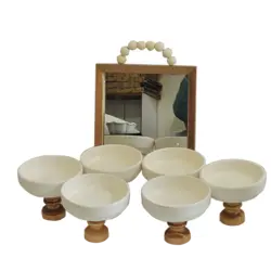 ظروف هفت سین سرامیکی سفید پایه چوبی