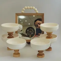 ظروف هفت سین سرامیکی سفید پایه چوبی