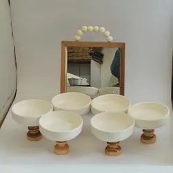 ظروف هفت سین سرامیکی سفید پایه چوبی