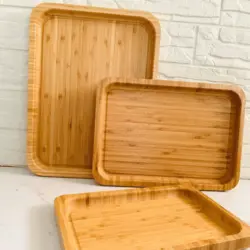 سینی 3 تکه مستطیل شکل بامبو لبه دار ضخیم