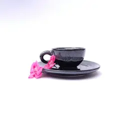 فنجان قهوه خوری مشکی با نعلبکی سرامیکی دست ساز -ست 6 عددی ملکه خورشید