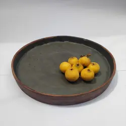 سینی  بشقاب دفرمه  دست ساز سرامیکی  لعاب مشکی  طرح مشکی مدل10-02
