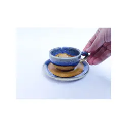 فنجان نعلبکی قهوه خوری رنگ نارنجی عسلی مدل iron ست 6 عددی