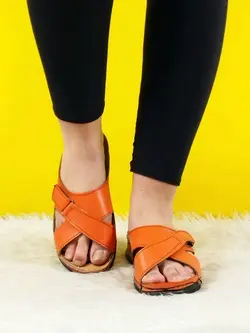 حراج ویژه این هفته در ترب  دمپایی صندل طبی زنانه دخترانه دور دوخت چسبی نارنجی