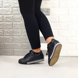 کفش ونس  کتونی اسپرت دخترانه زنانه مشکی طوسی رویه چرم  4356