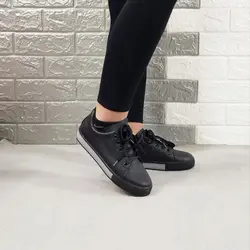 کفش ونس  کتونی اسپرت دخترانه زنانه مشکی طوسی رویه چرم  4356
