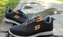 خرید کفش اسپرت مردانه بزرگ پا فوق العاده شیک و راحت رنگ طوسی نارنجی