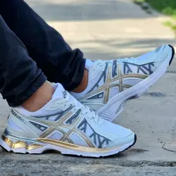 کفش کتونی اسپرت مردانه و پسرانه طرح اسیکس شیک و باکیفیت بالا سفید طلایی با ارسال رایگان 3761