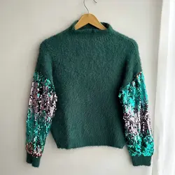 بافت سبز موهر استین پولک