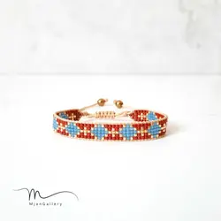 M0131 _ دستبند زرشکی و آبی ( منجوق میوکی )