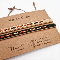 M0112 _ دستبند مورس مشکی و کرم I LOVE YOU ( منجوق میوکی )