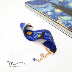 M0087 _ دستبند ونگوگ شب پرستاره، قفل استیل ( منجوق میوکی )