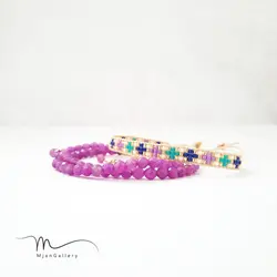 M0081 _ دستبند ظریف منجوق و سنگ بنفش ( منجوق میوکی)