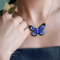 M0068 _ گردنبند پروانه آبی منجوقی ( منجوق میوکی )