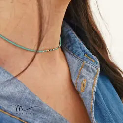 M0035 _ گردنبند، چوکر مورس فیروزه ای ( منجوق میوکی )