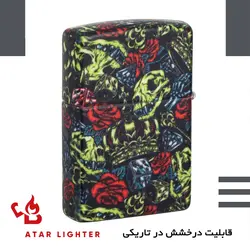 فندک زیپو اصل 49696 طرح اسکلت و تاج پادشاهی