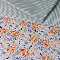 پارچه نخ پنبه گلدار زمینه سفید (B13)